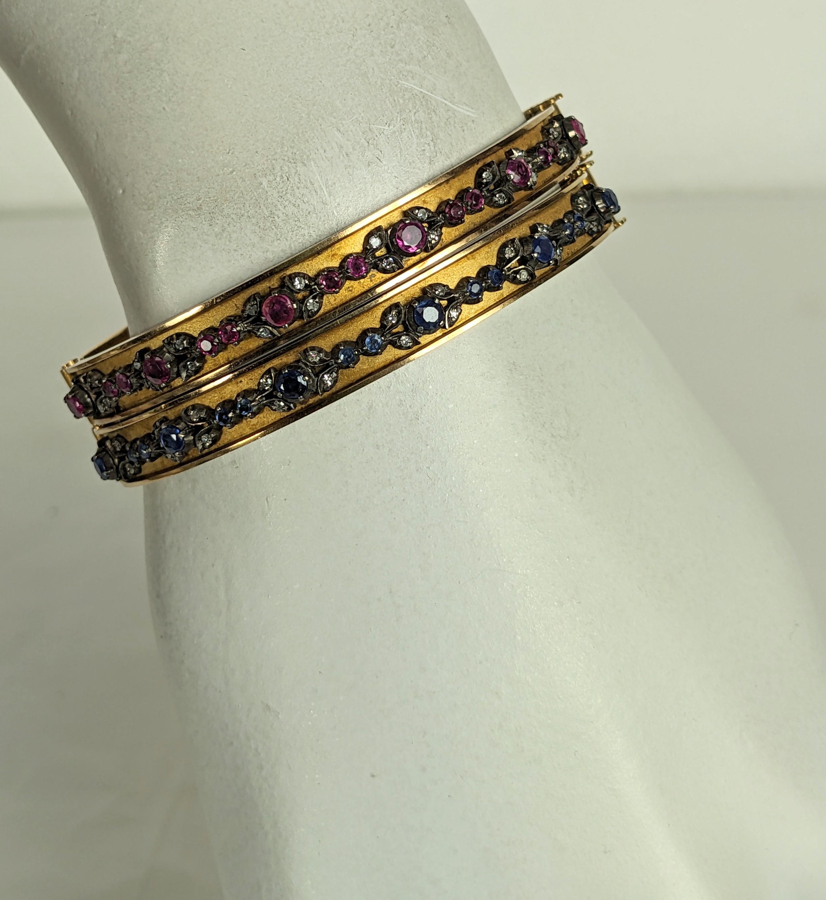 Antique Edwardian Bangles, Ruby, Sapphire with Diamonds For Sale 11