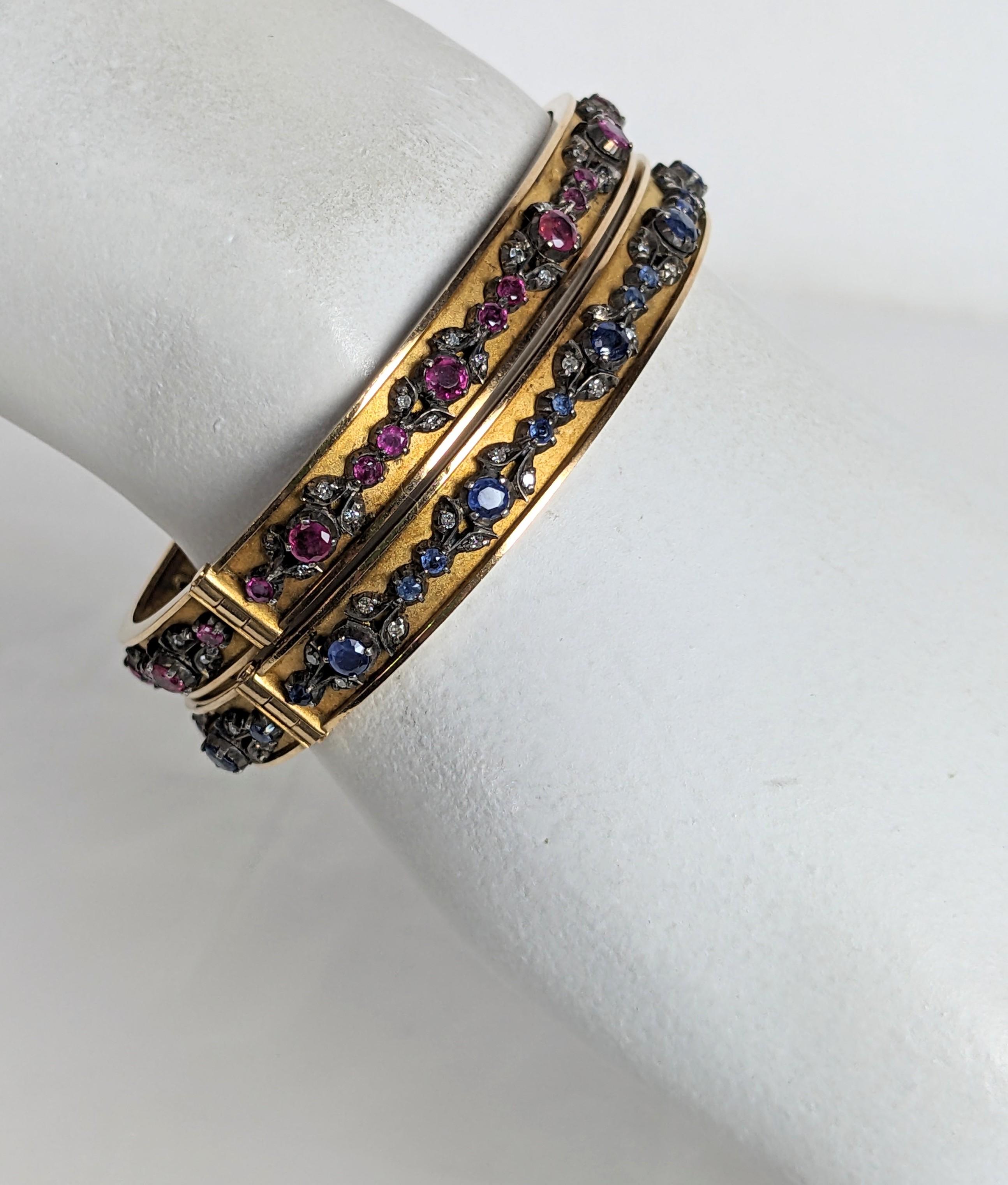 Antique Edwardian Bangles, Ruby, Sapphire with Diamonds For Sale 12