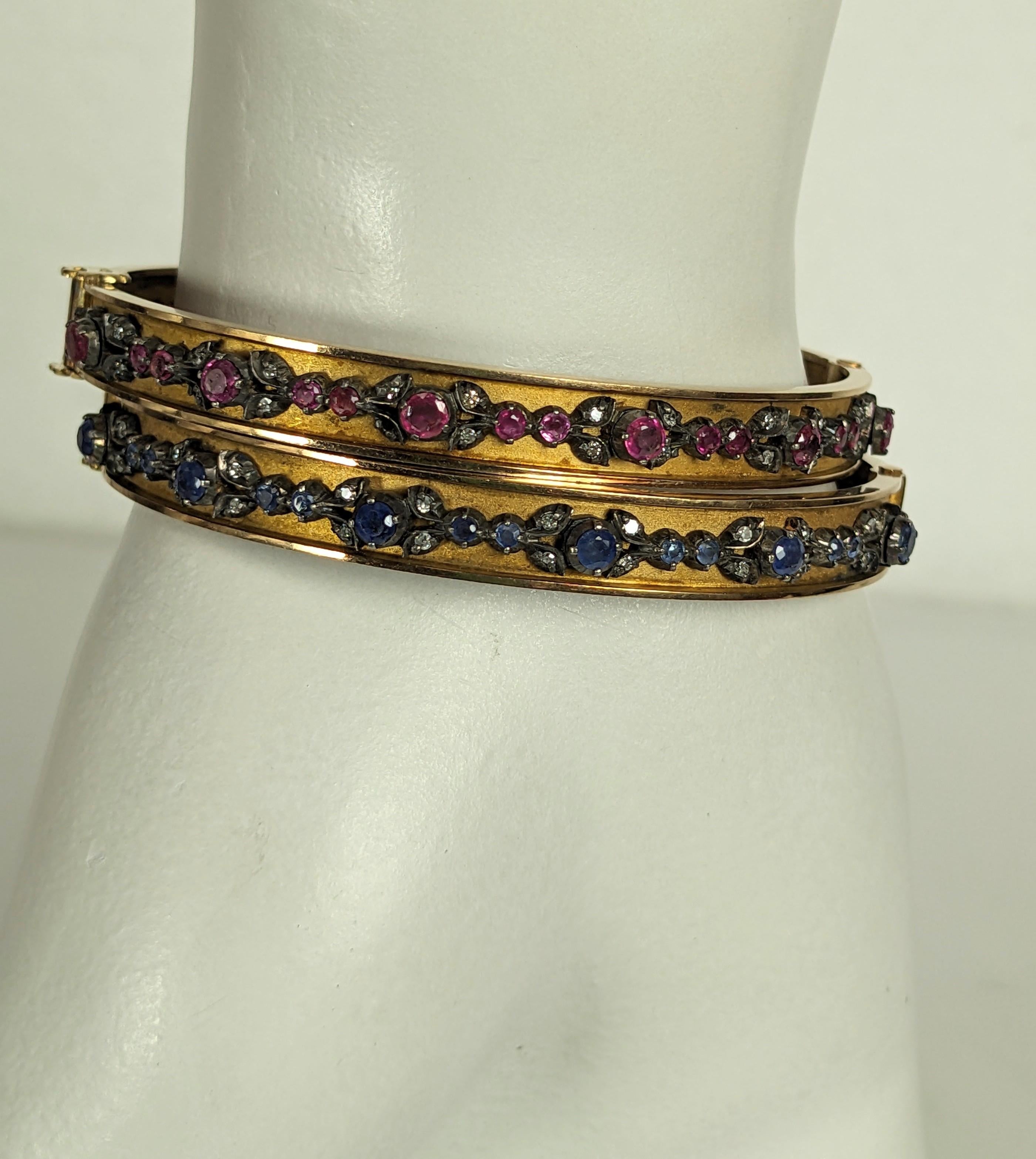 Antique Edwardian Bangles, Ruby, Sapphire with Diamonds For Sale 13