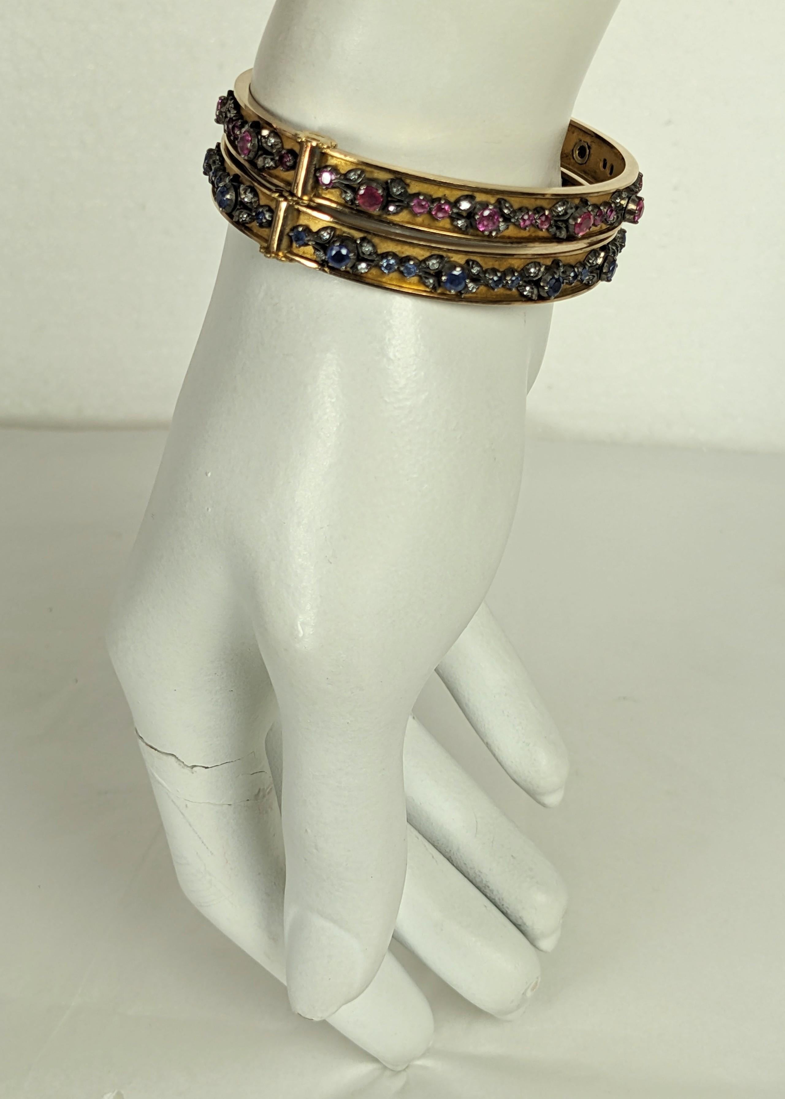 Antique Edwardian Bangles, Ruby, Sapphire with Diamonds For Sale 14