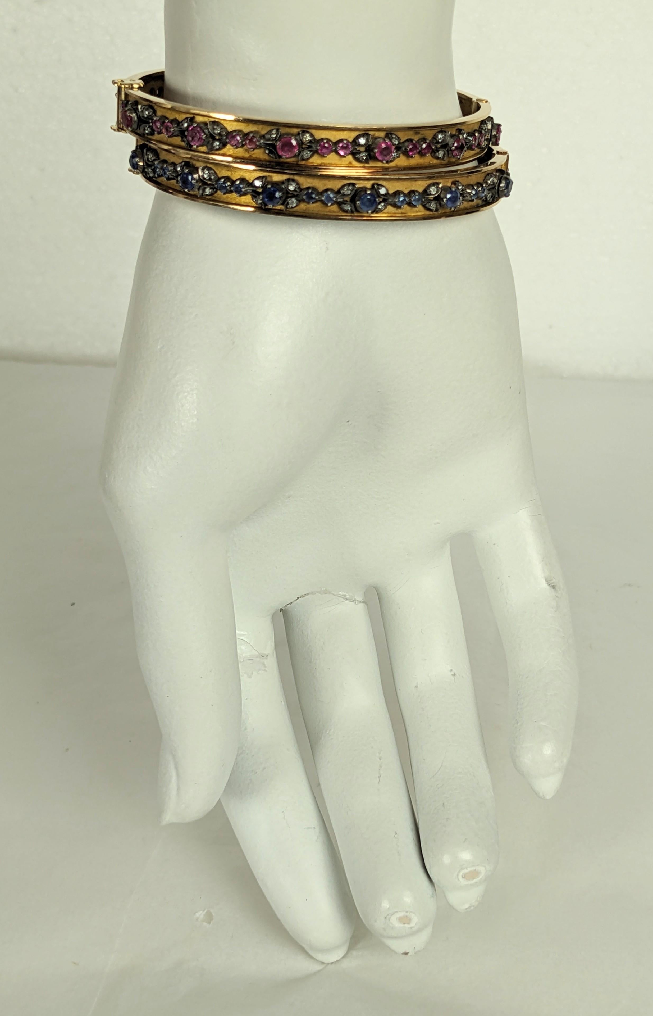 Antique Edwardian Bangles, Ruby, Sapphire with Diamonds For Sale 15