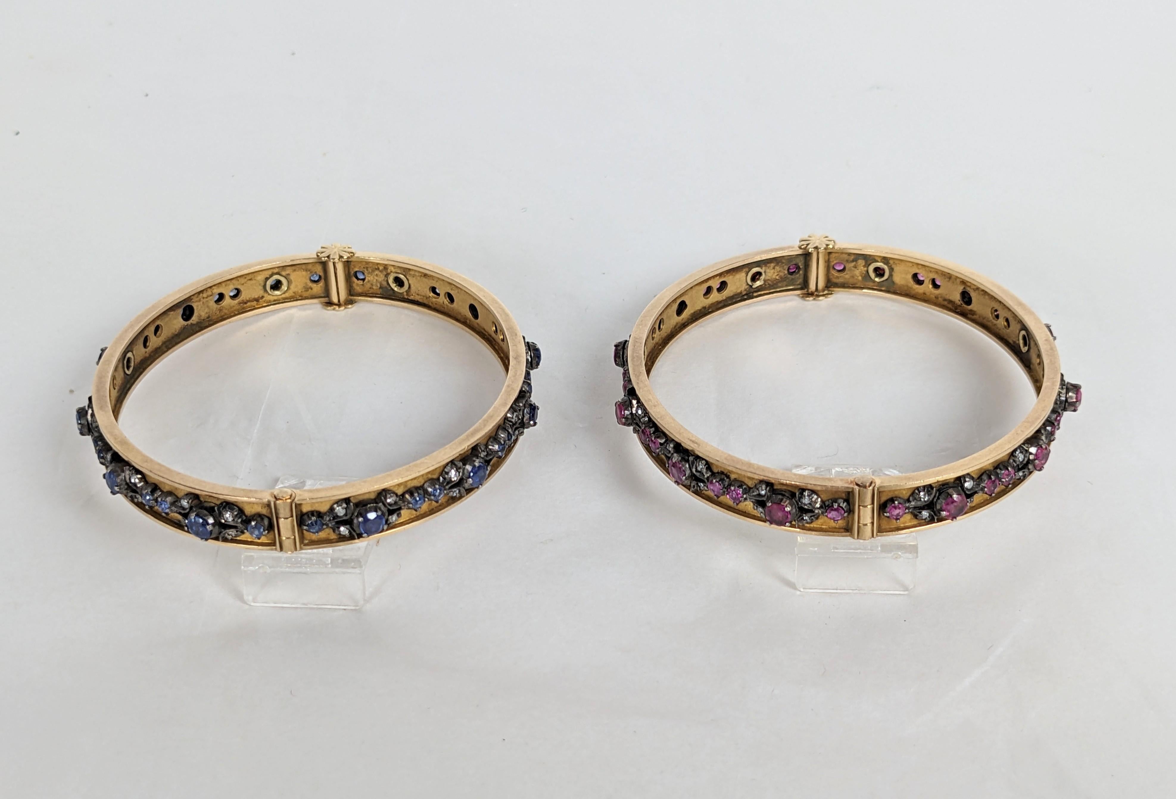 Antique Edwardian Bangles, Ruby, Sapphire with Diamonds In Excellent Condition For Sale In Riverdale, NY