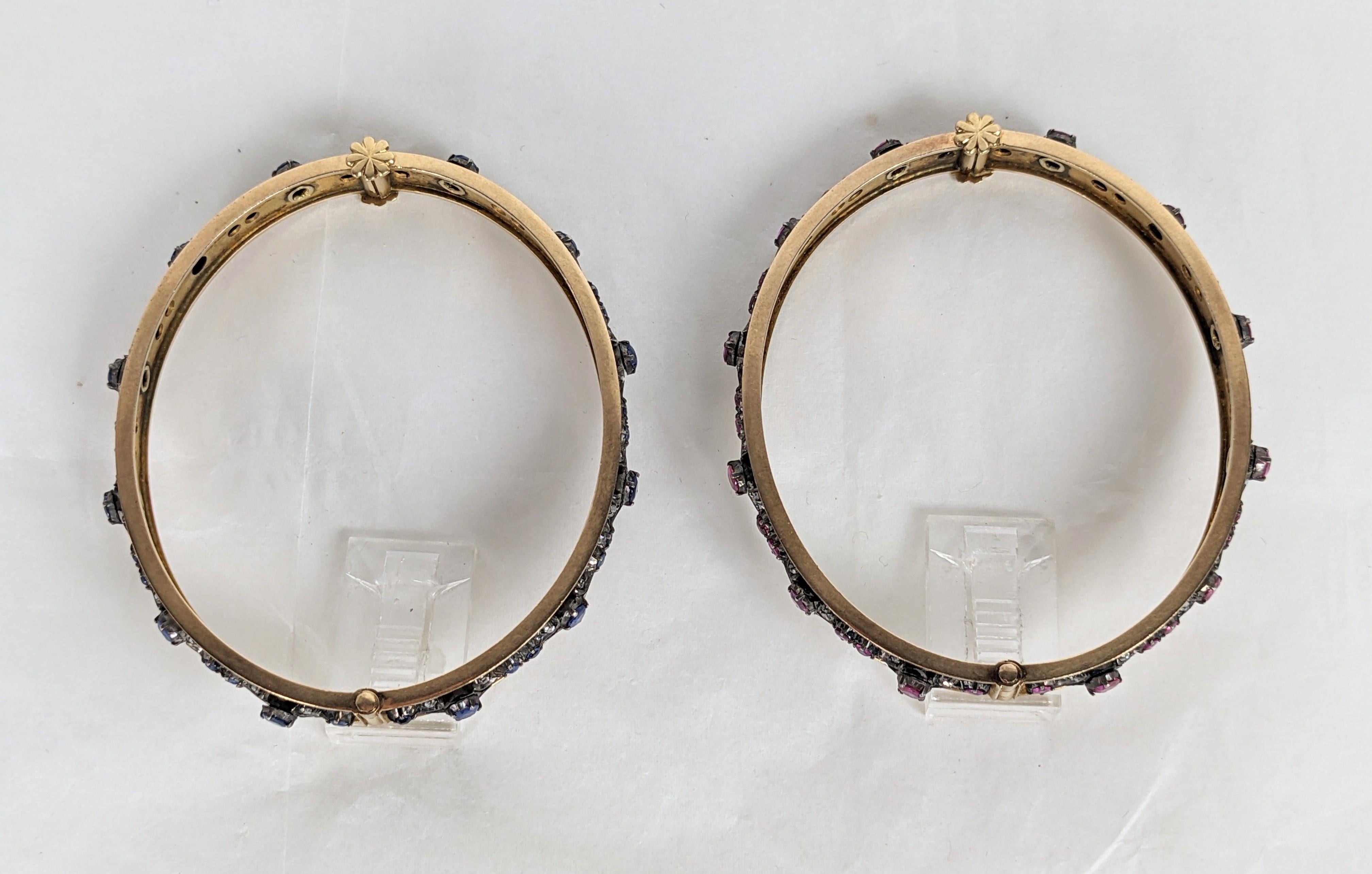 Women's or Men's Antique Edwardian Bangles, Ruby, Sapphire with Diamonds For Sale