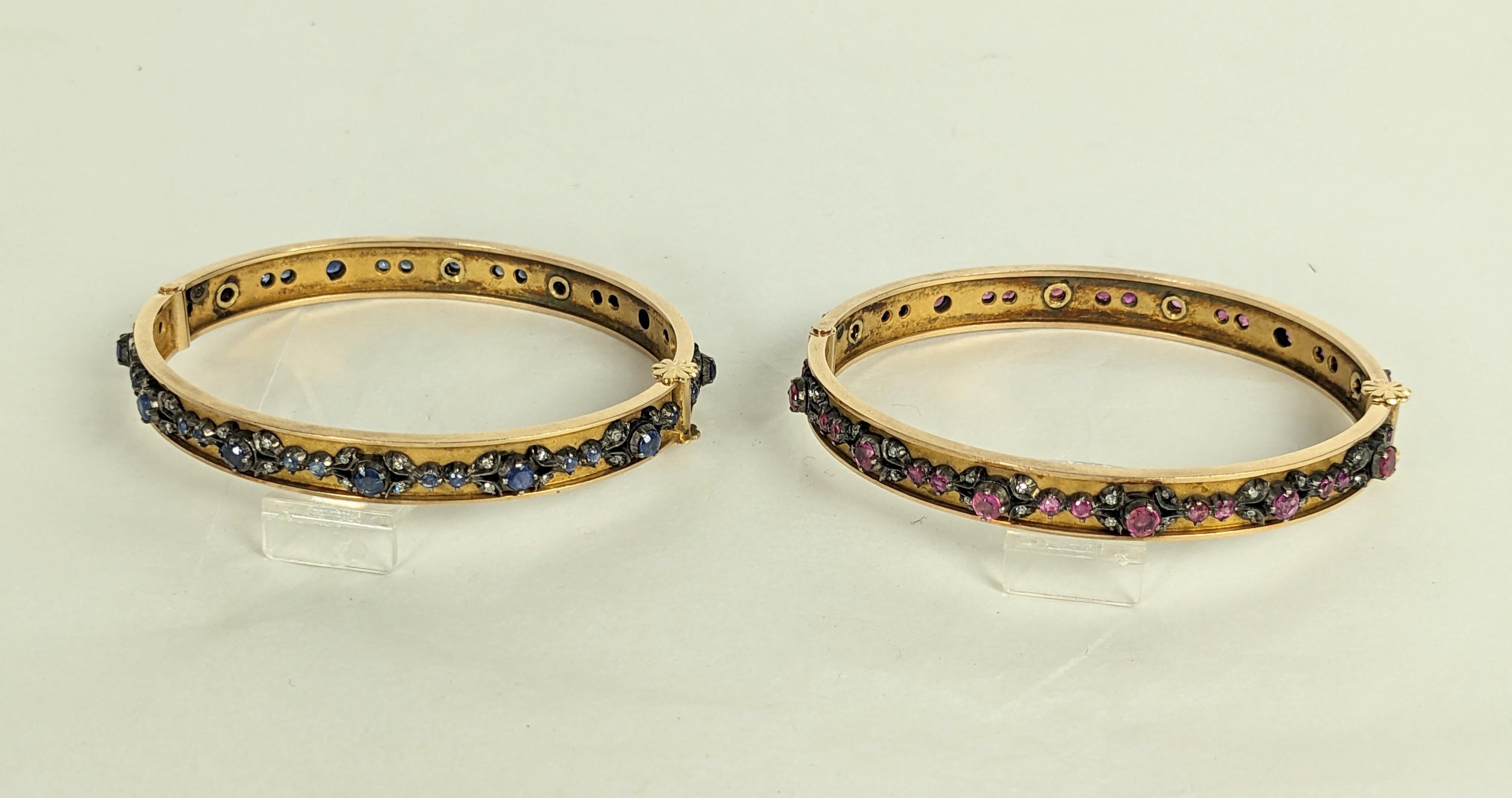 Antique Edwardian Bangles, Ruby, Sapphire with Diamonds For Sale 1
