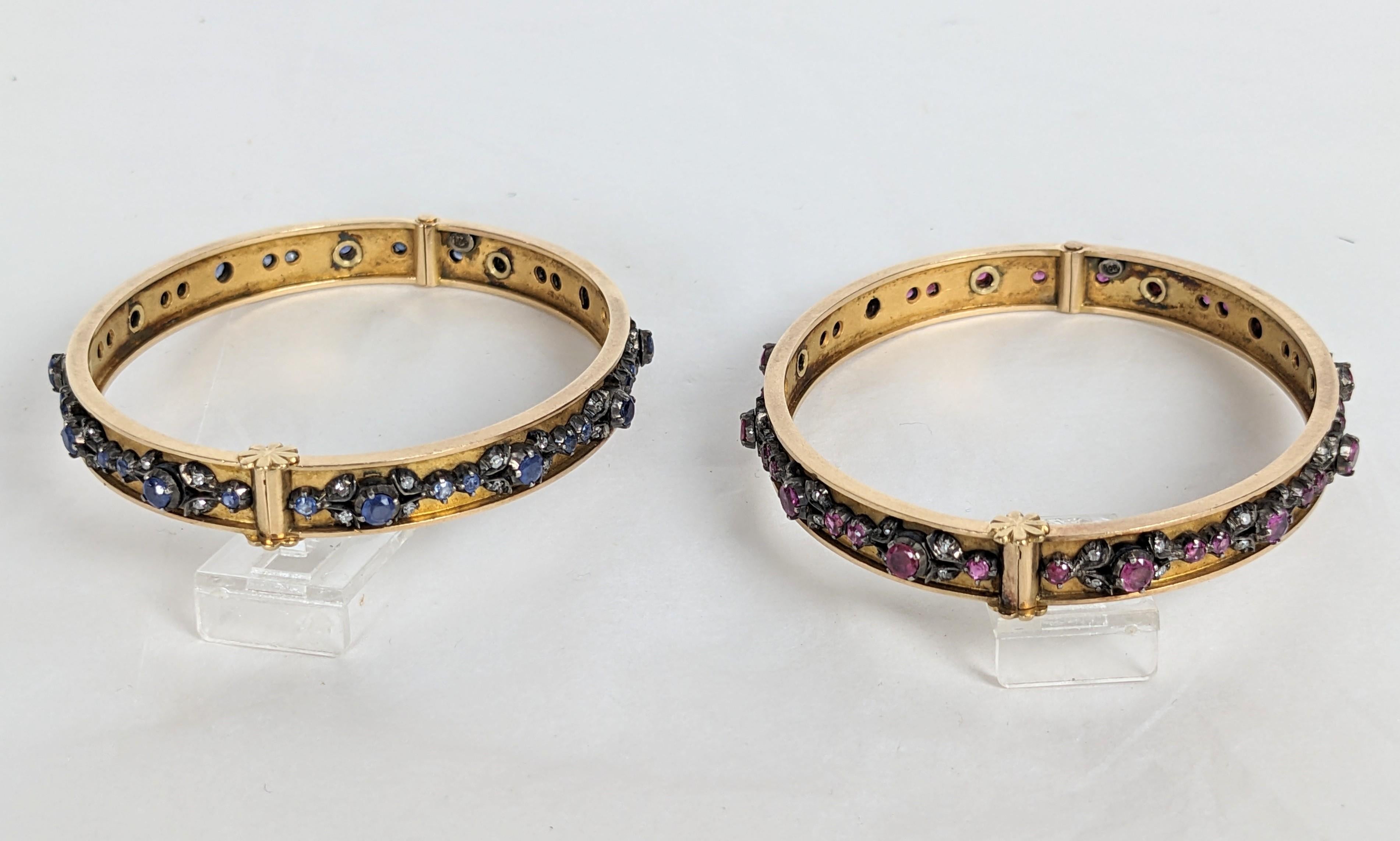 Antique Edwardian Bangles, Ruby, Sapphire with Diamonds For Sale 2