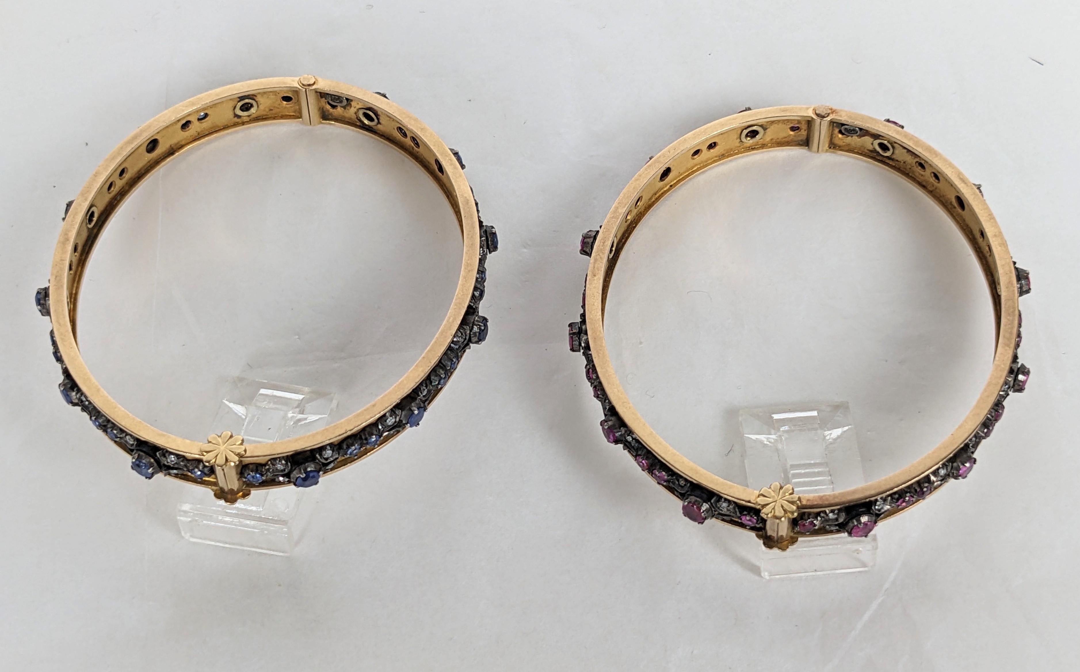 Antique Edwardian Bangles, Ruby, Sapphire with Diamonds For Sale 3
