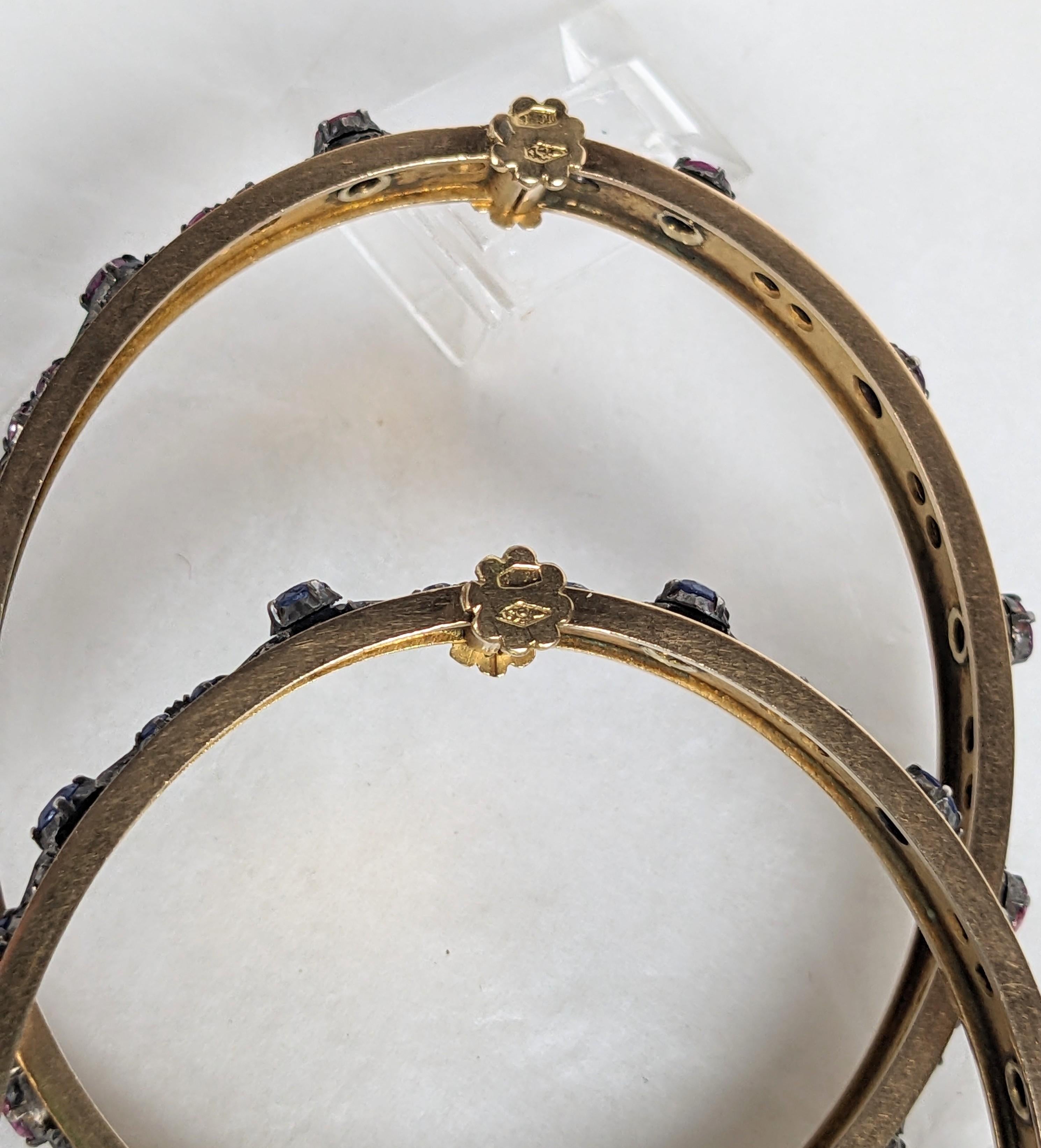 Antique Edwardian Bangles, Ruby, Sapphire with Diamonds For Sale 4