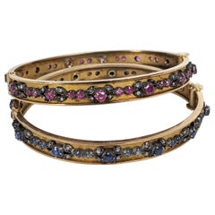 Antique Edwardian Bangles, Ruby, Sapphire with Diamonds