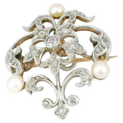 Antique Edwardian Belle Époque Diamond and Pearl Brooch Pendant