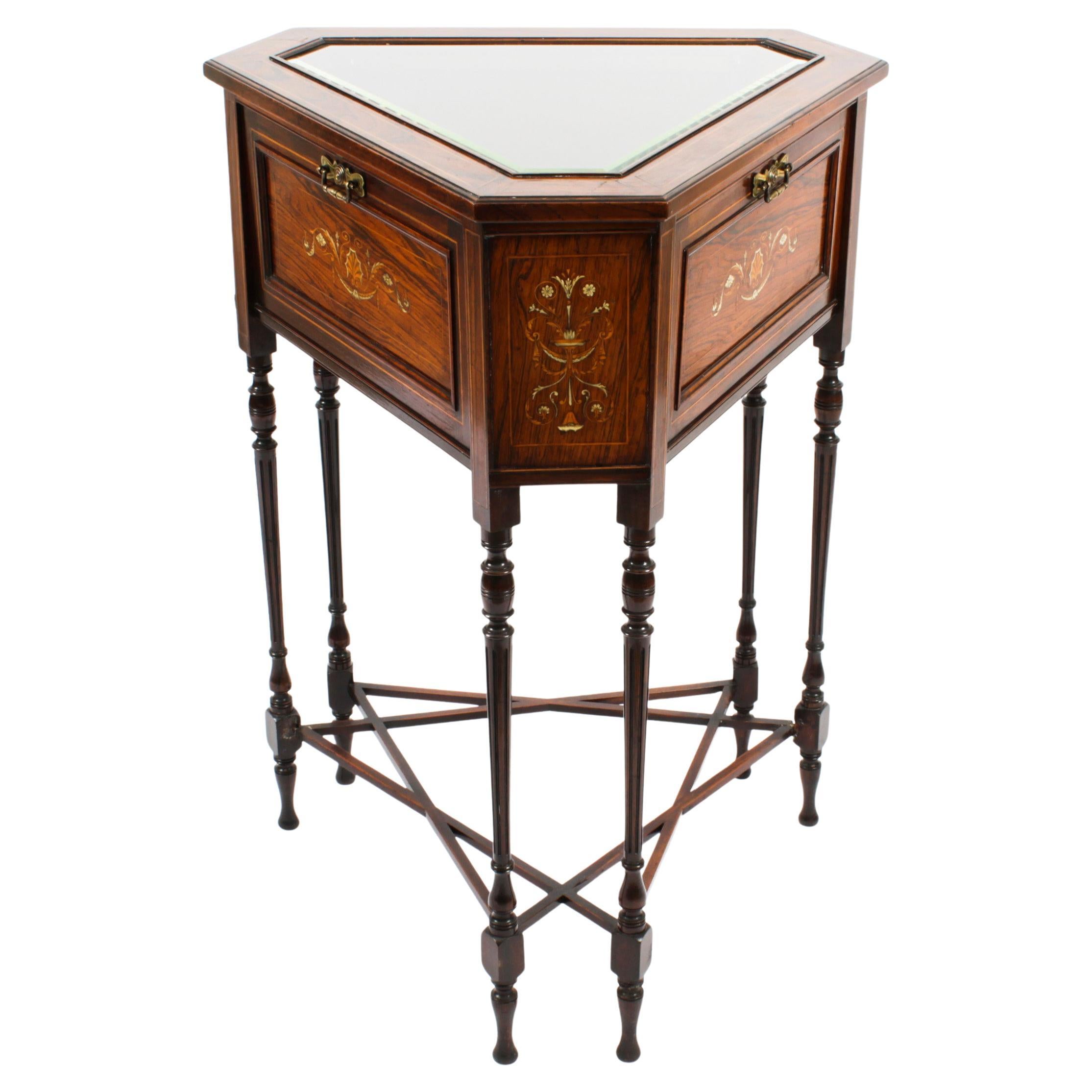 Antique Edwardian Bijouterie Display Table Cabinet 19th C