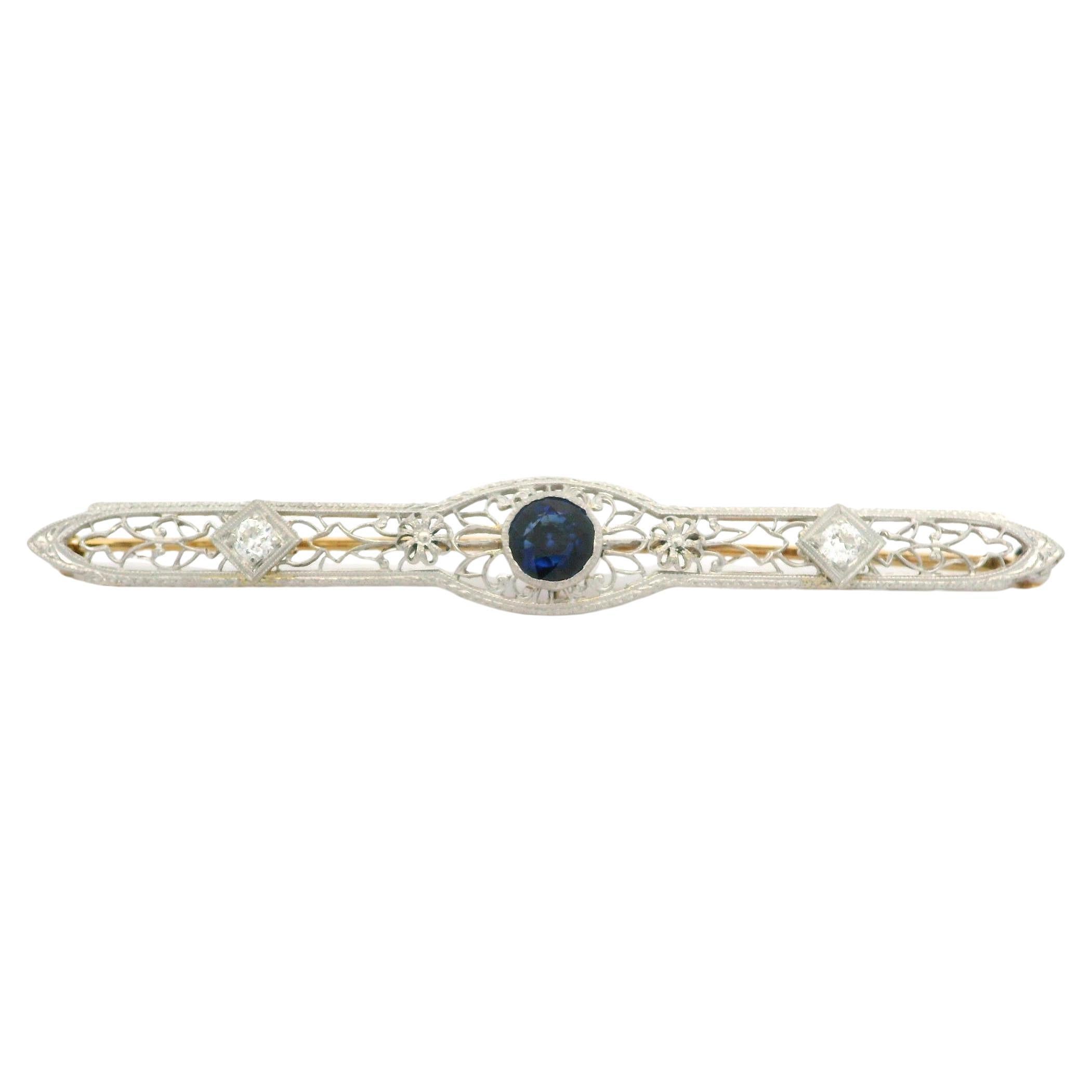 Antique Edwardian Bippart Platinum & Gold Sapphire Diamond Bar Pin Brooch