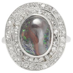 Antique Edwardian Black Opal Diamond Double Halo Cocktail Ring