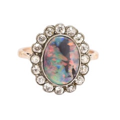 Antique Edwardian Black Opal Flower Cluster Ring