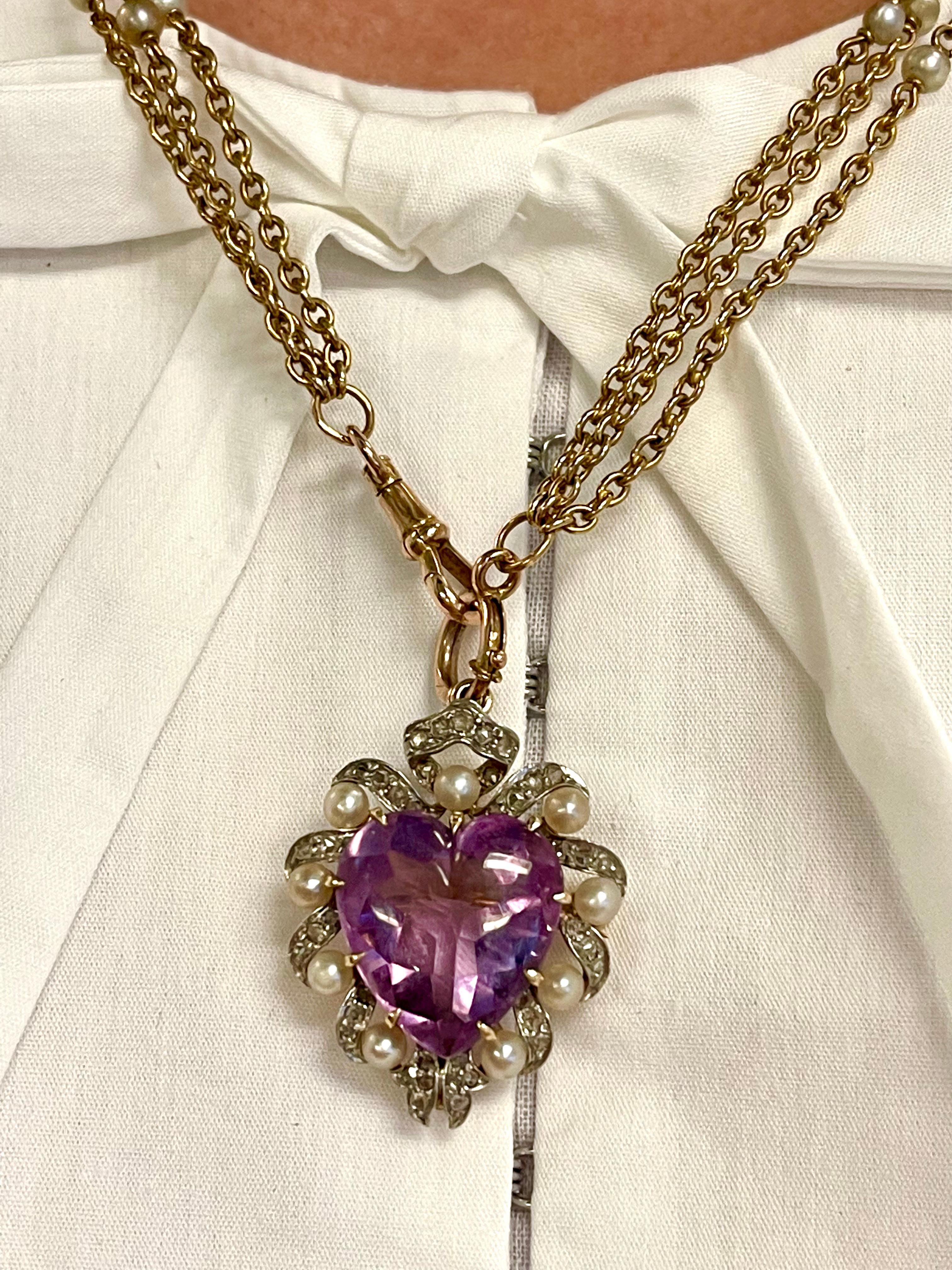 Antica spilla a cuore con perle e diamanti in oro Black Starr & Frost di epoca Edoardiana in vendita 1