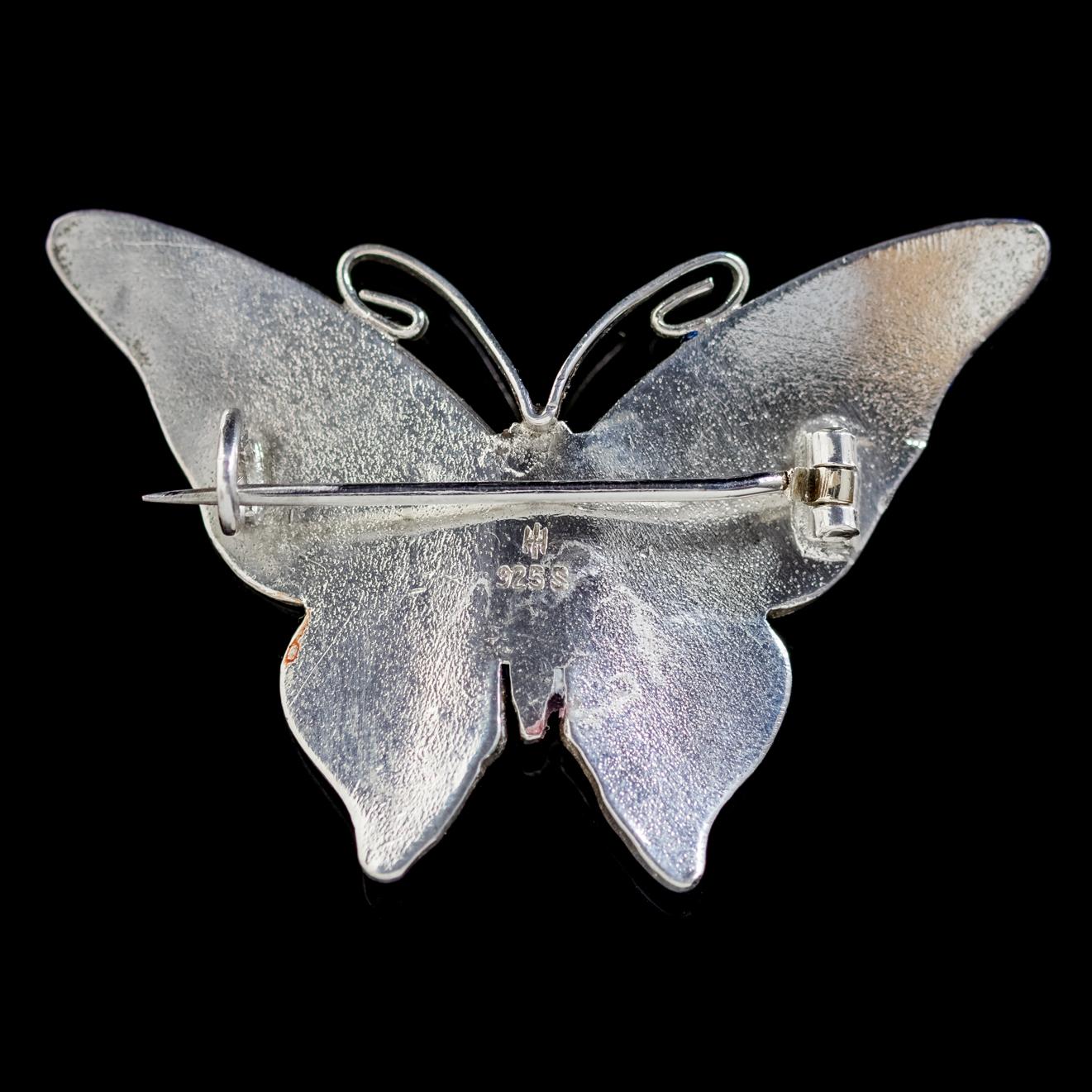 Antique Edwardian Blue Enamel Butterfly Brooch Silver, circa 1915 In Excellent Condition In Lancaster, Lancashire