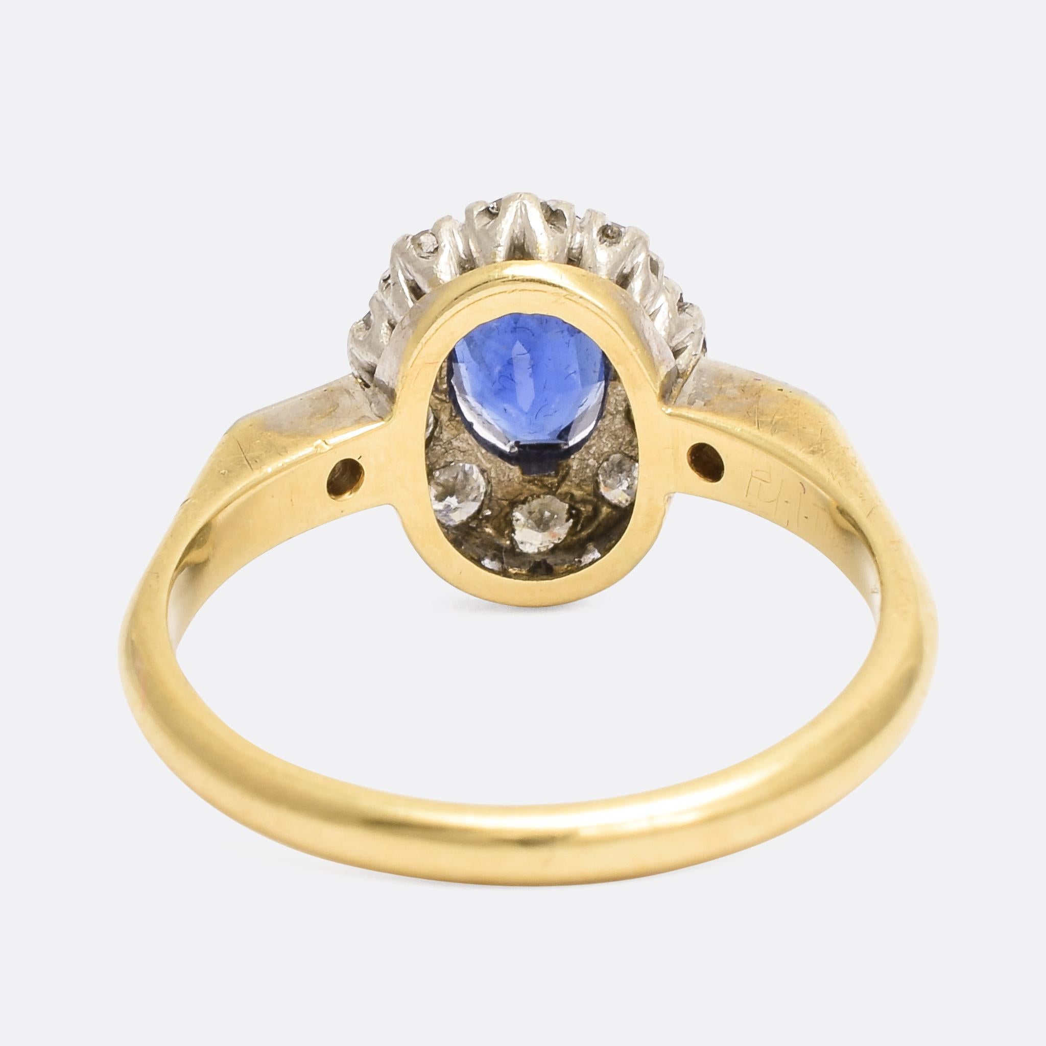 Women's Antique Edwardian Blue Sapphire Diamond Cluster Ring
