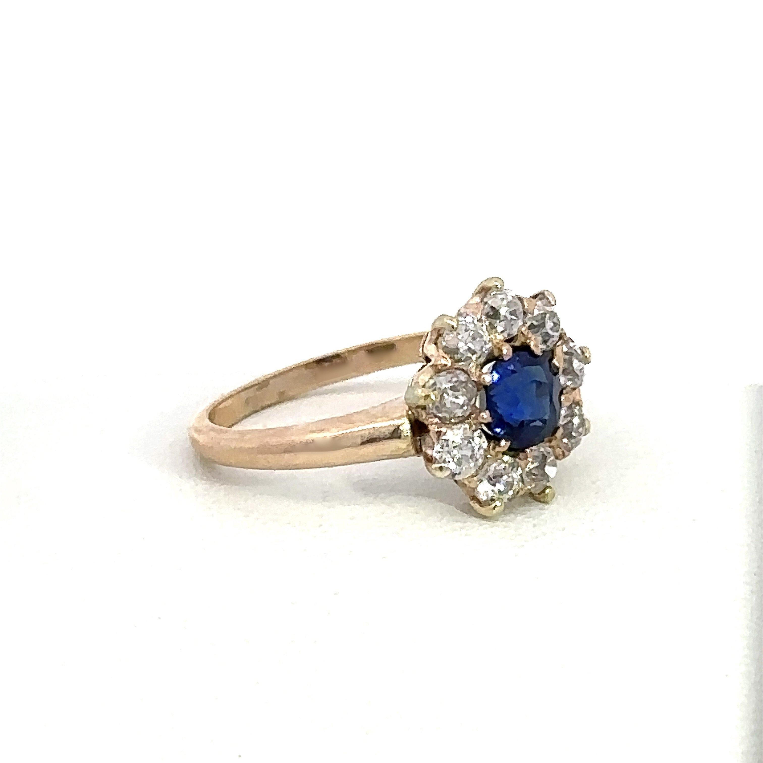 Antique Edwardian Blue Sapphire Diamond Cluster Ring  In Good Condition For Sale In Los Angeles, CA