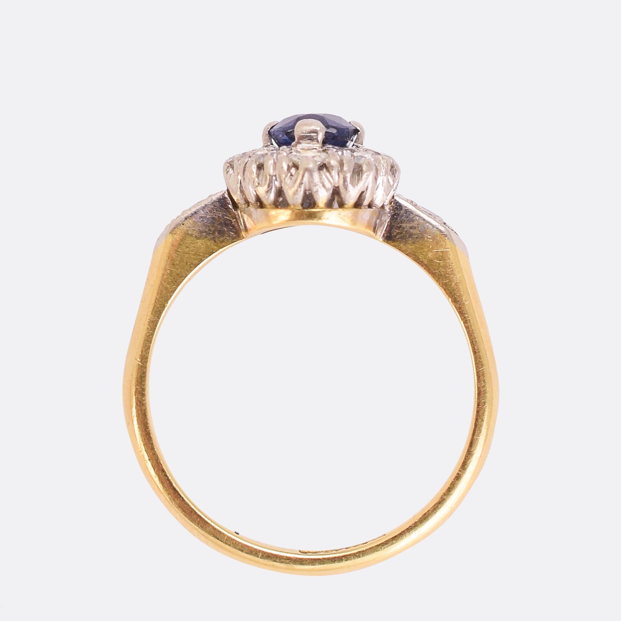 Antique Edwardian Blue Sapphire Diamond Cluster Ring 1