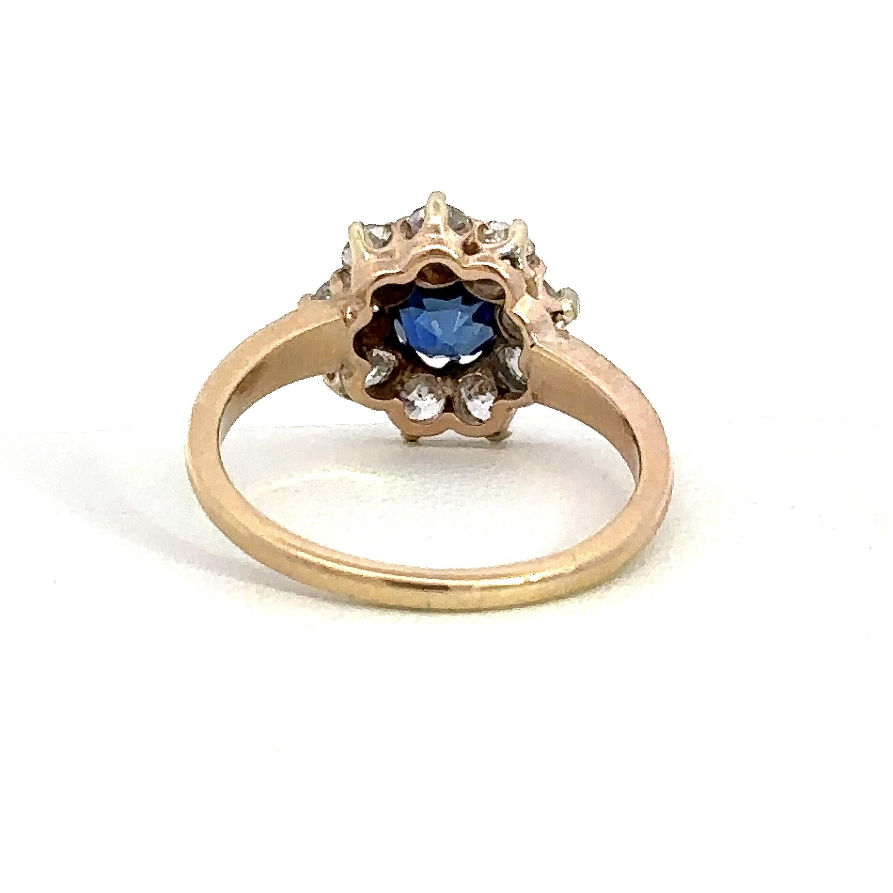 Women's Antique Edwardian Blue Sapphire Diamond Cluster Ring  For Sale