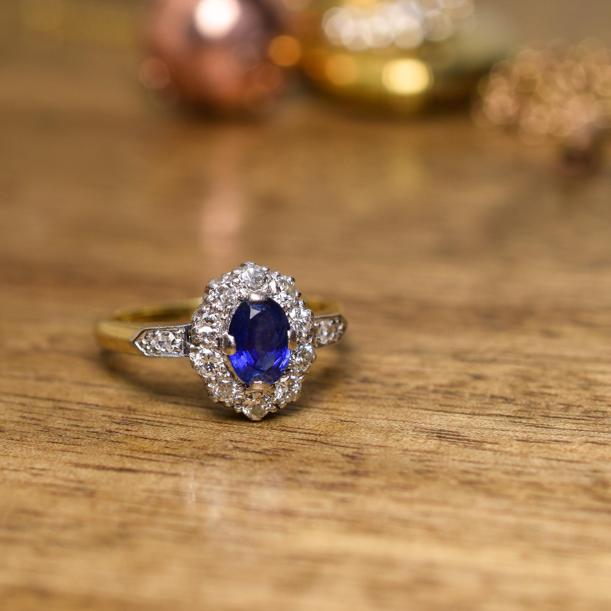 Antique Edwardian Blue Sapphire Diamond Cluster Ring 2