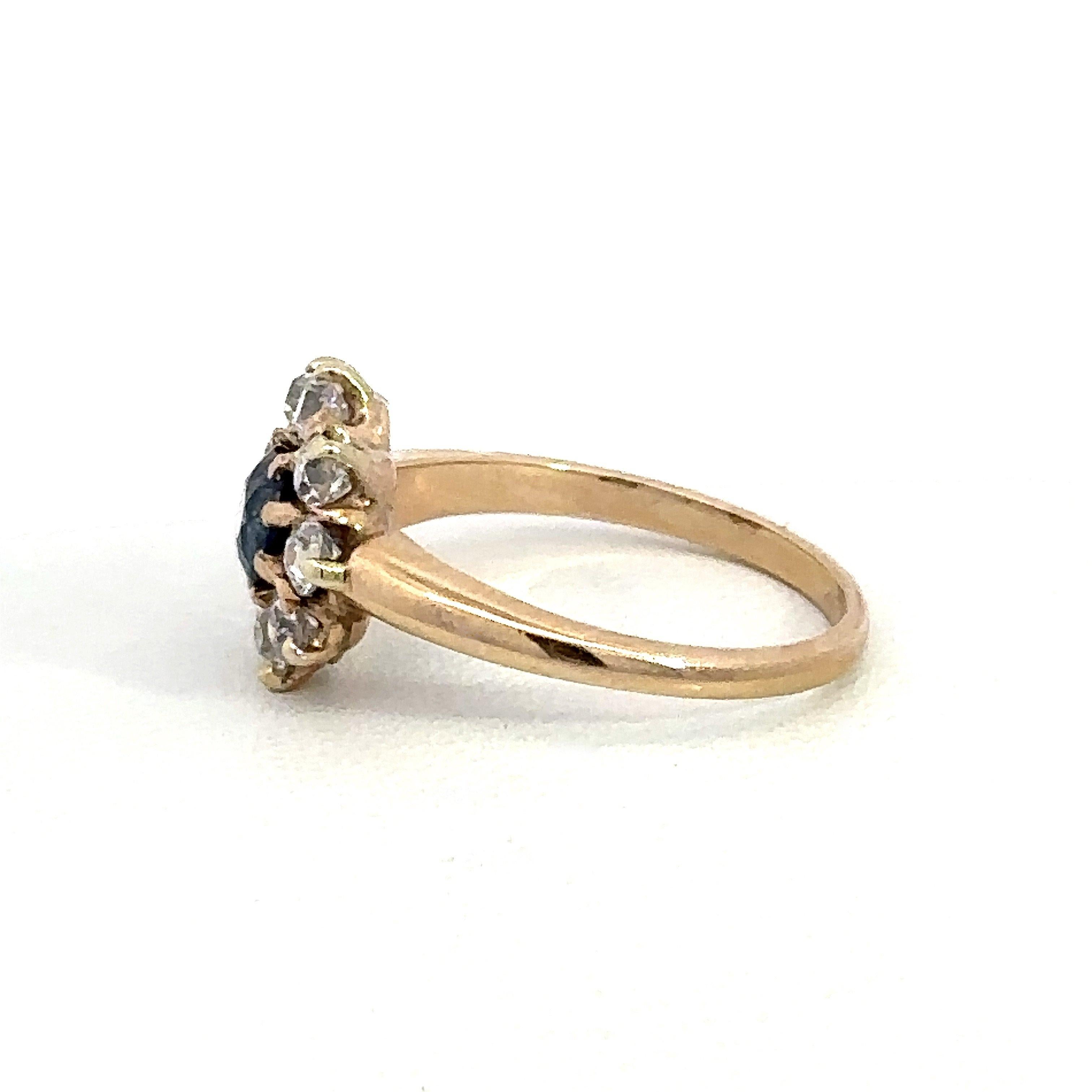 Antique Edwardian Blue Sapphire Diamond Cluster Ring  For Sale 1