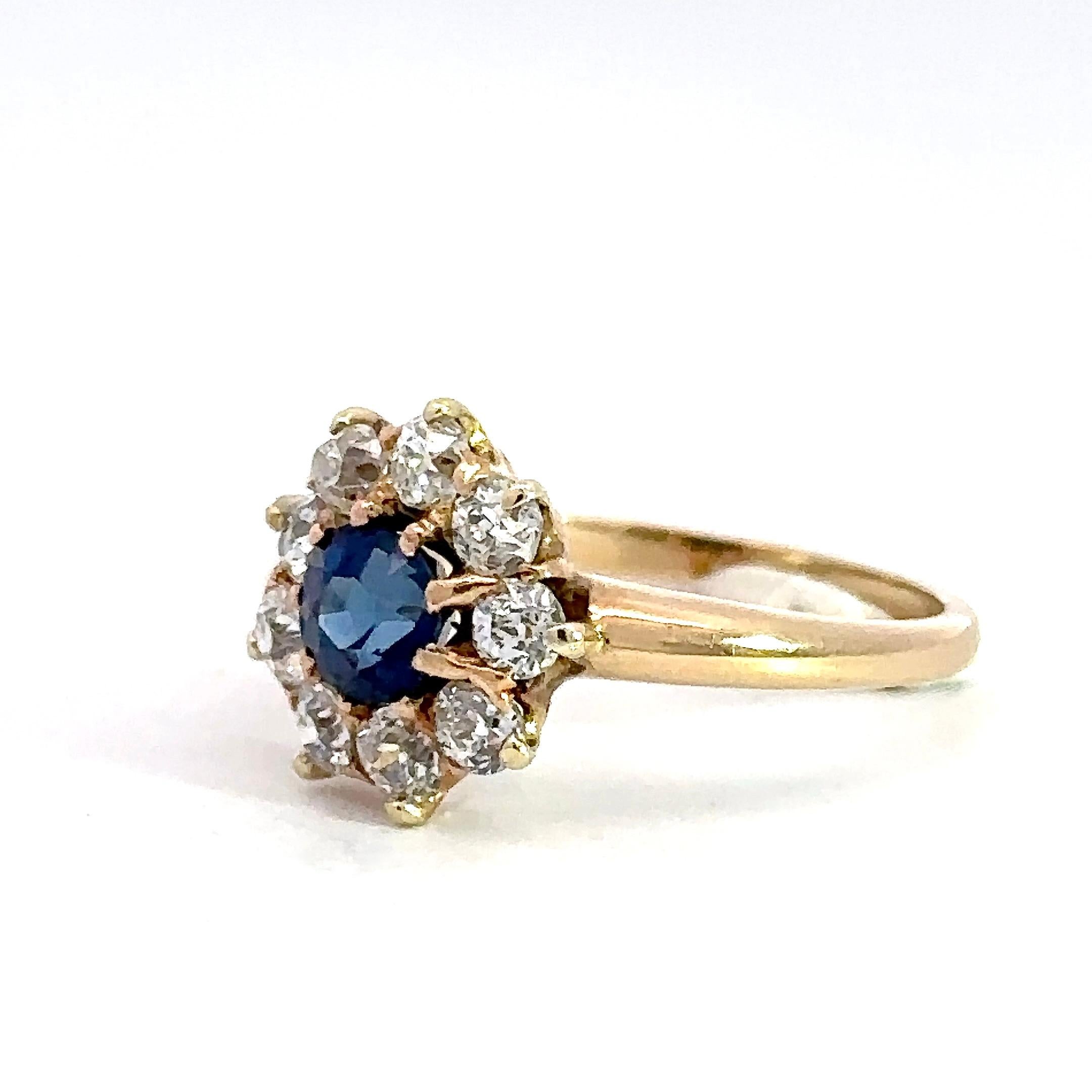 Antiker edwardianischer blauer Saphir-Diamant-Cluster-Ring  im Angebot 2