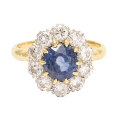 Antique Edwardian Blue Sapphire Diamond Cluster Ring