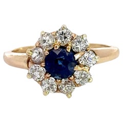 Antique Edwardian Blue Sapphire Diamond Cluster Ring 