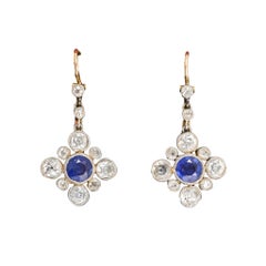 Antique Edwardian Blue Sapphire Diamond Millegrain Earrings