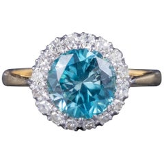 Antique Edwardian Blue Zircon 18 Carat Gold Platinum, circa 1910 Ring