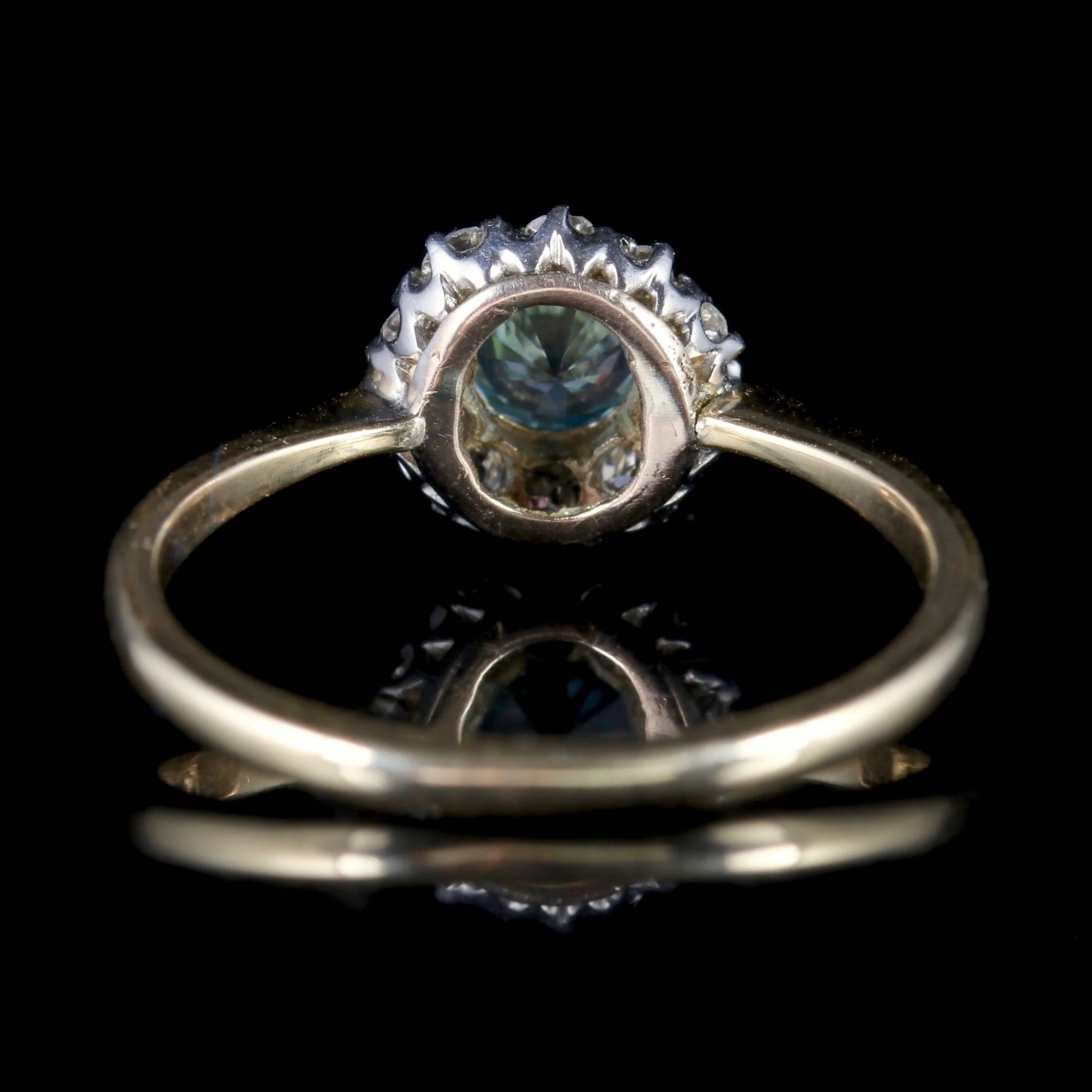 Antique Edwardian Blue Zircon Diamond Cluster Ring, circa 1915 In Excellent Condition In Lancaster, Lancashire