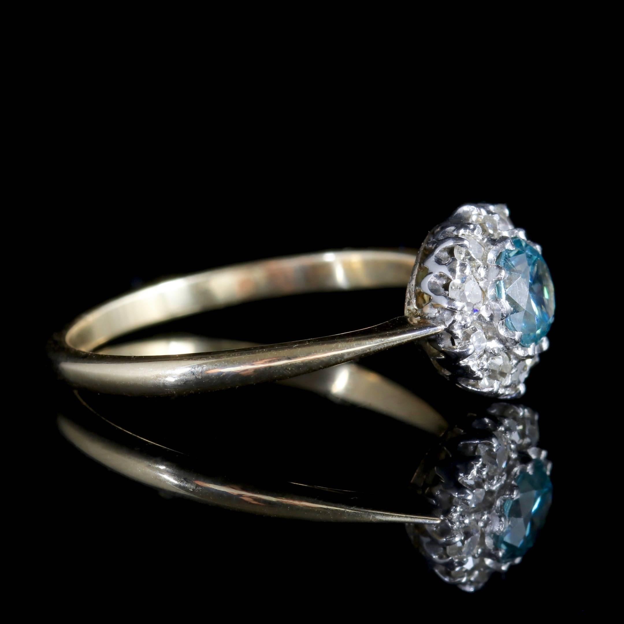 Women's Antique Edwardian Blue Zircon Diamond Cluster Ring, circa 1915