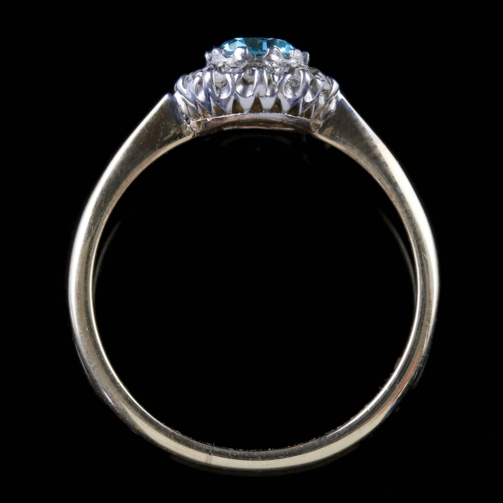 Antique Edwardian Blue Zircon Diamond Cluster Ring, circa 1915 1