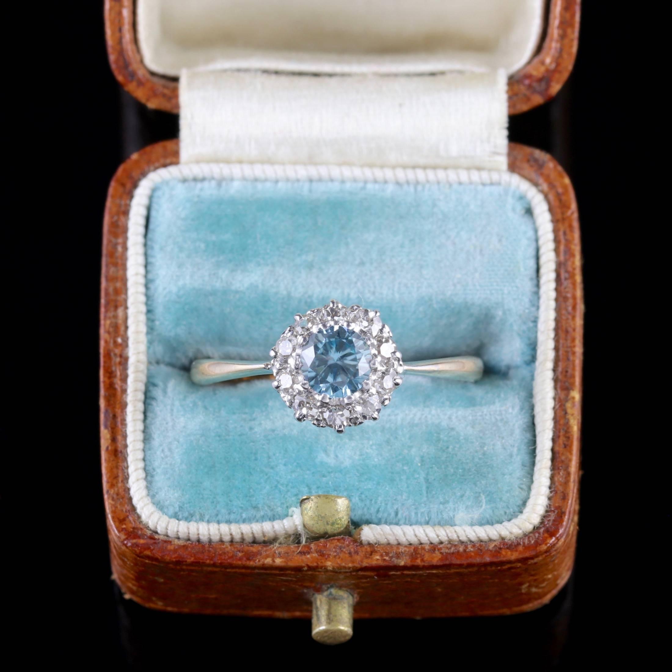 Antique Edwardian Blue Zircon Diamond Cluster Ring, circa 1915 2