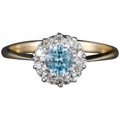 Antique Edwardian Blue Zircon Diamond Cluster Ring, circa 1915