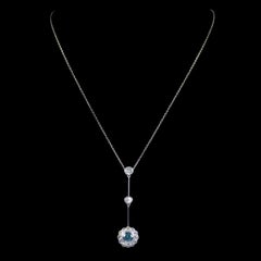 Antique Edwardian Blue Zircon Diamond Lavaliere Necklace, circa 1910