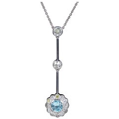 Antique Edwardian Blue Zircon Diamond Lavaliere Necklace, circa 1910