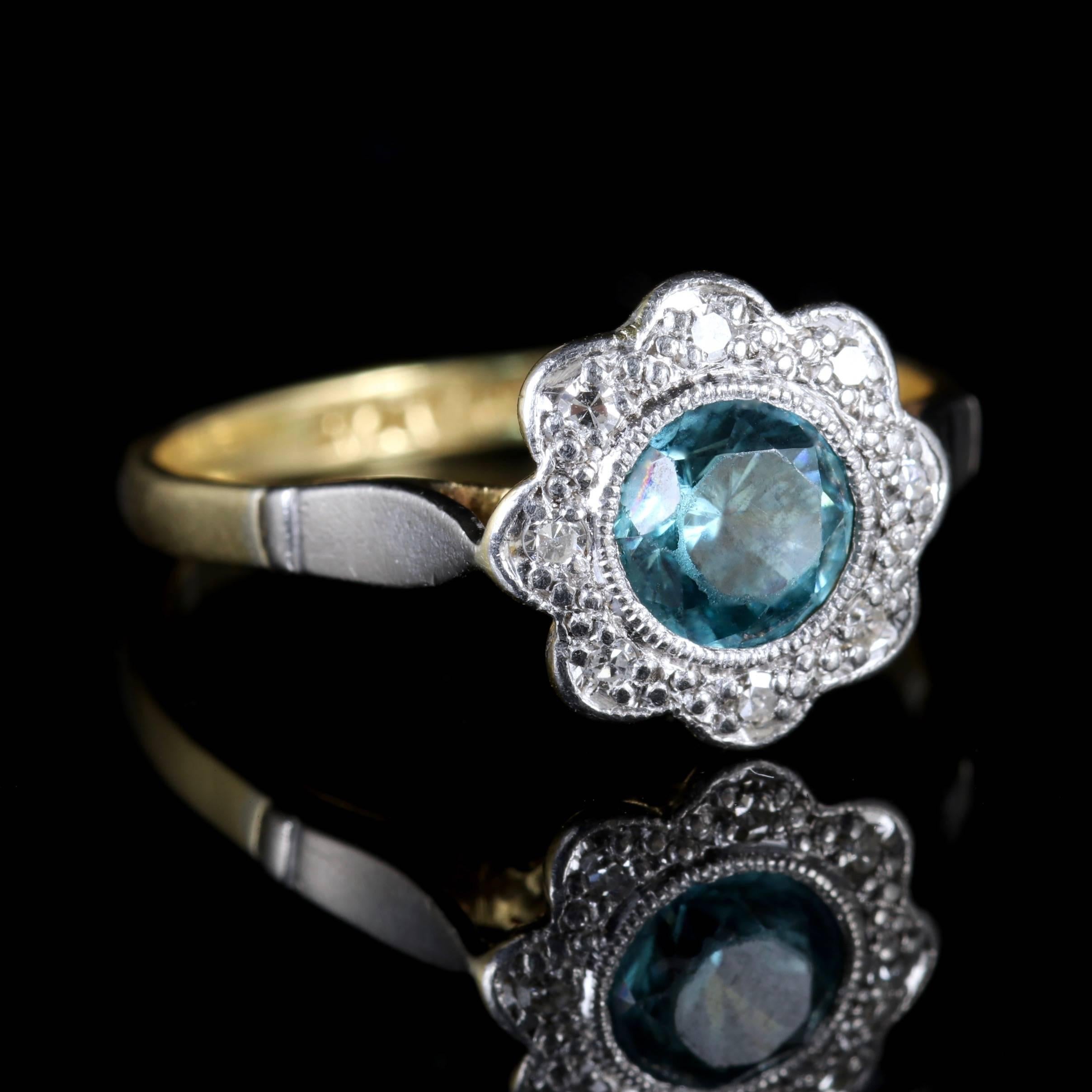 Antique Edwardian Blue Zircon Diamond Ring 18 Carat Plat, circa 1915 In Excellent Condition In Lancaster, Lancashire