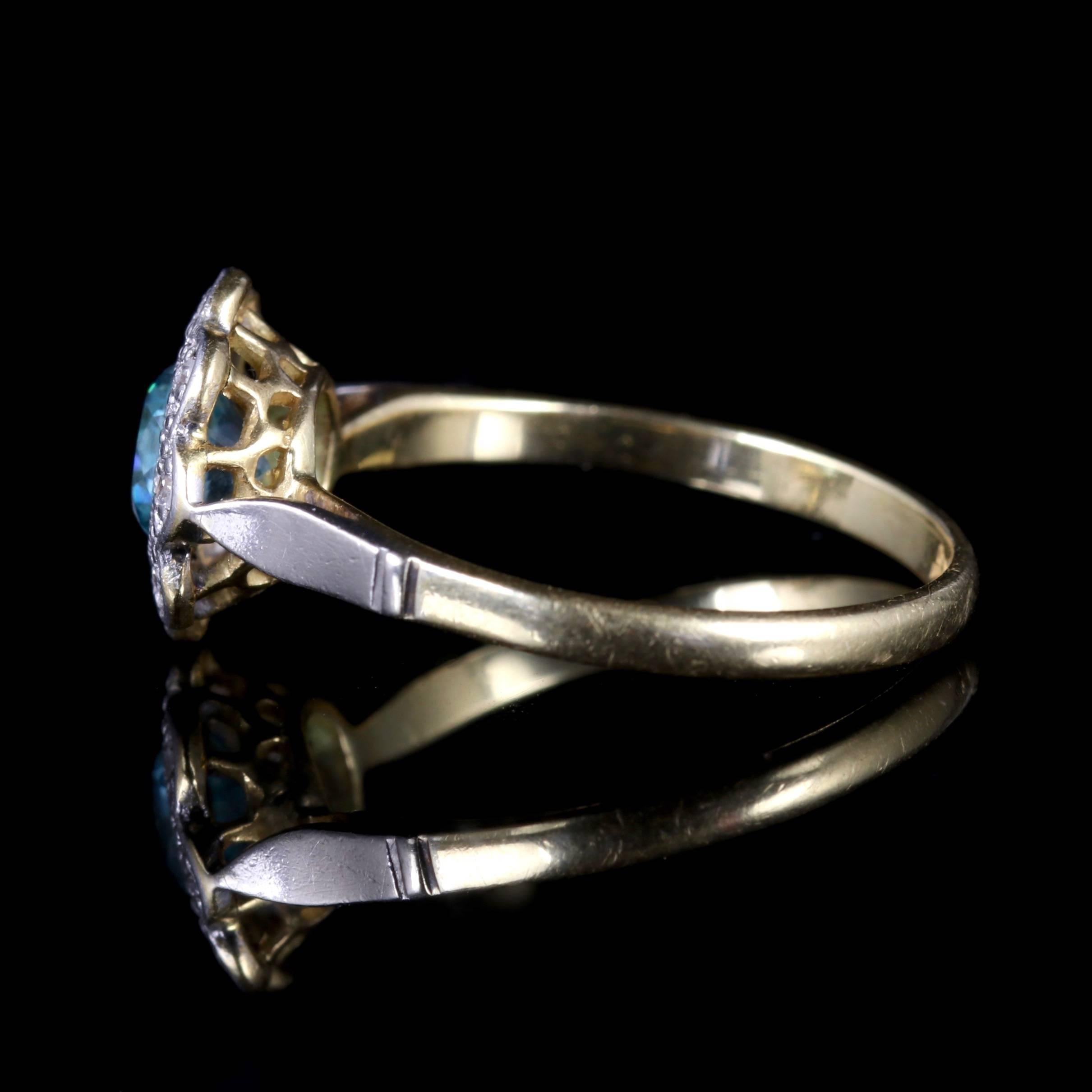 Antique Edwardian Blue Zircon Diamond Ring 18 Carat Plat, circa 1915 1