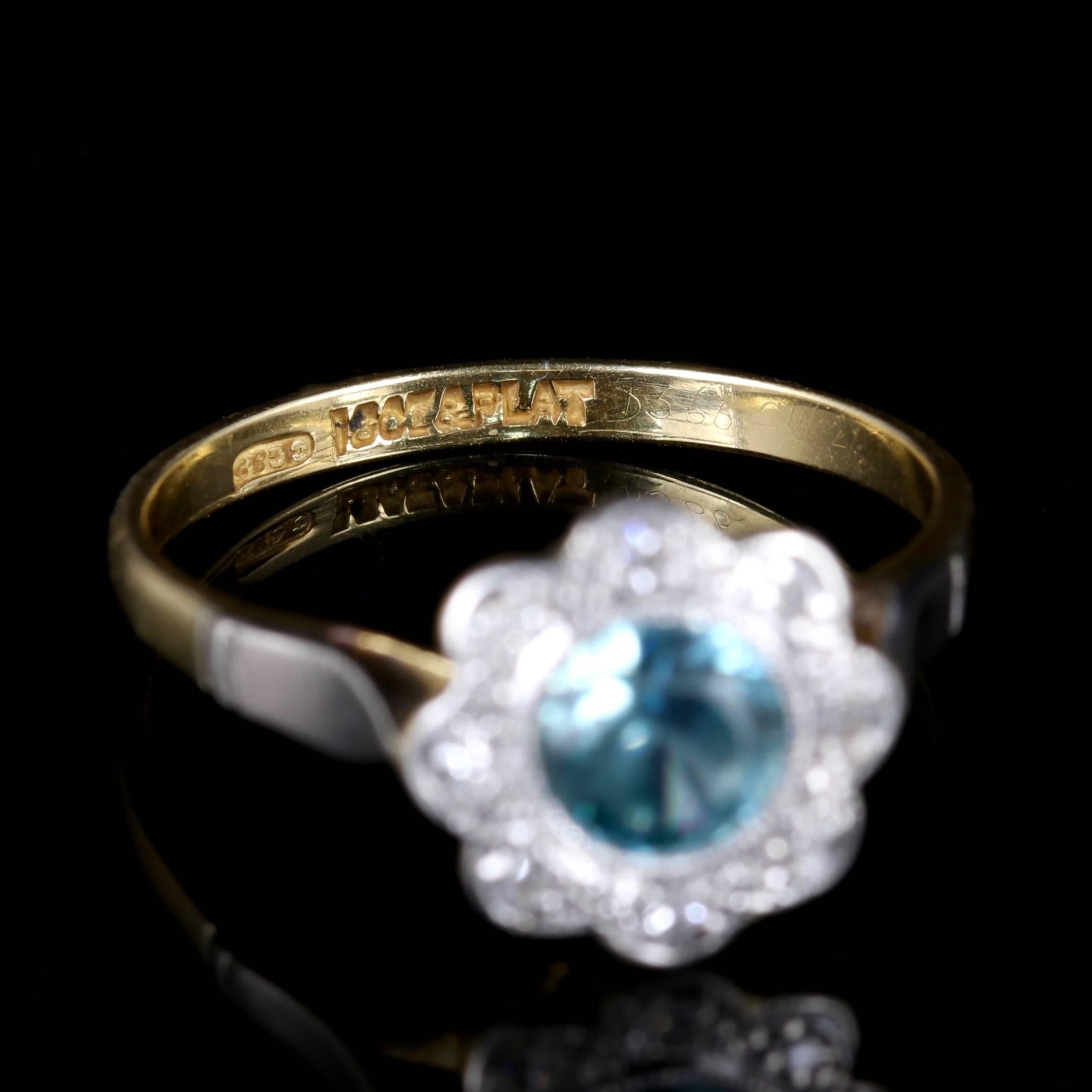 Antique Edwardian Blue Zircon Diamond Ring 18 Carat Plat, circa 1915 2