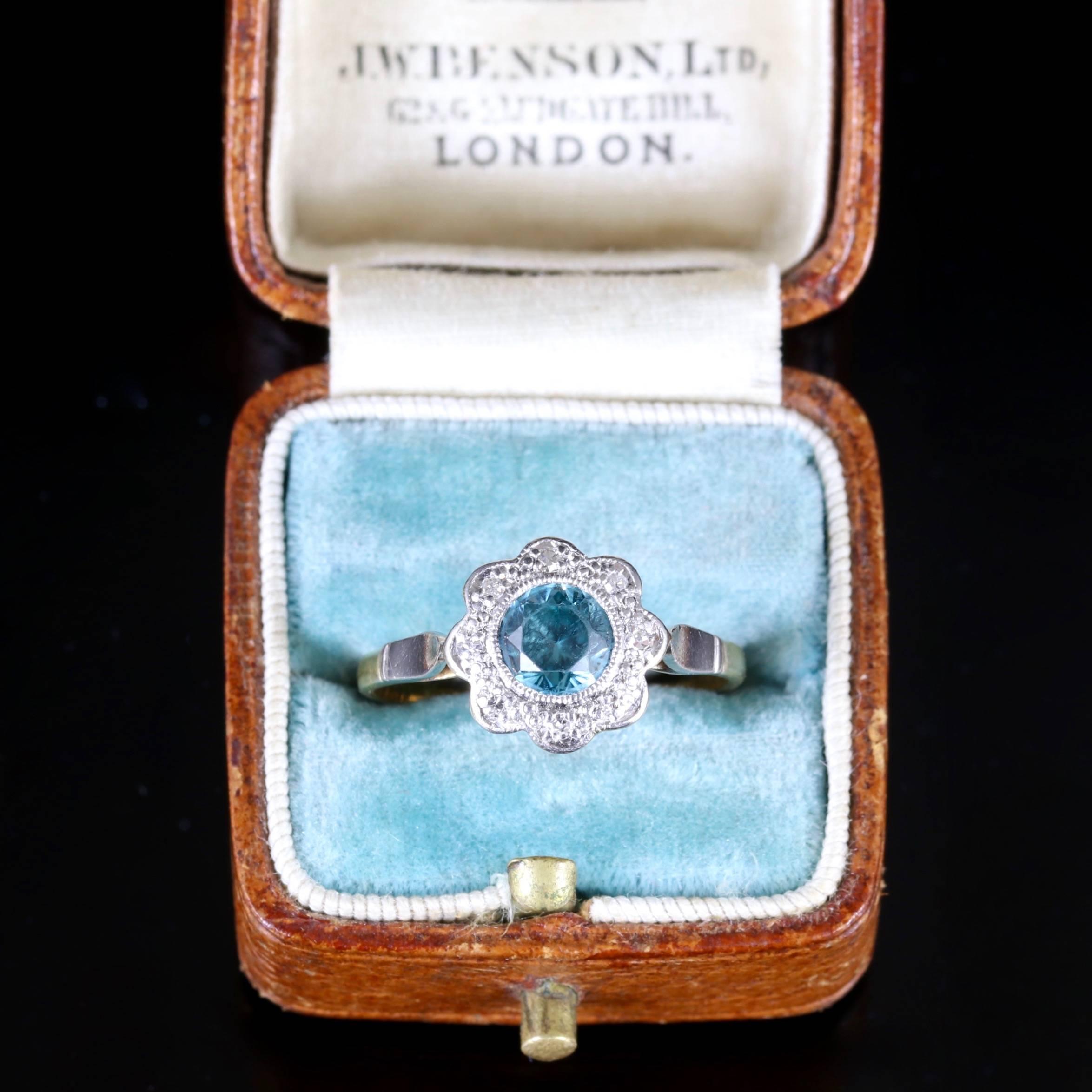 Antique Edwardian Blue Zircon Diamond Ring 18 Carat Plat, circa 1915 3