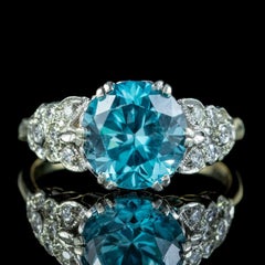 Antique Edwardian Blue Zircon Diamond Ring, 3.6ct Zircon