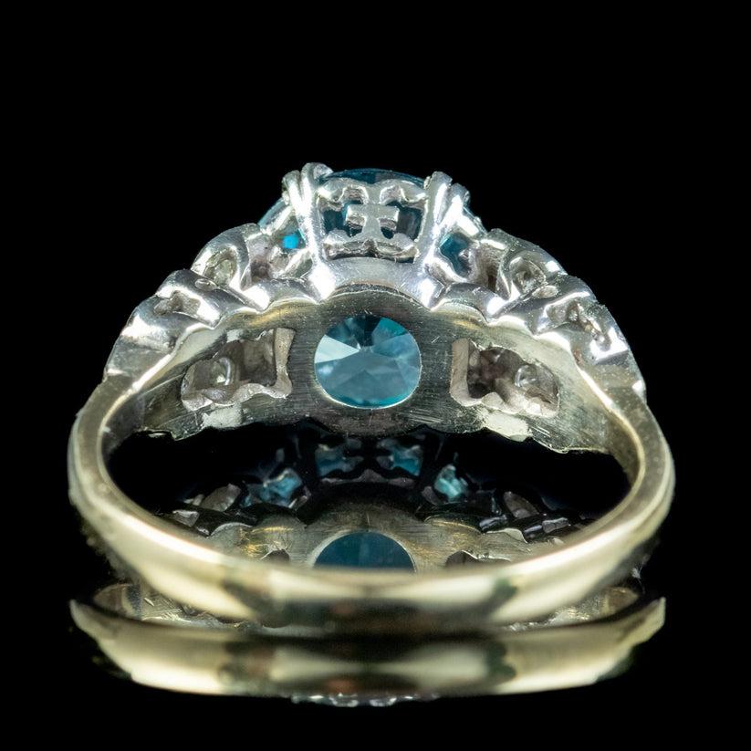 Antique Edwardian Blue Zircon Diamond Ring, 3.6ct Zircon In Good Condition For Sale In Kendal, GB