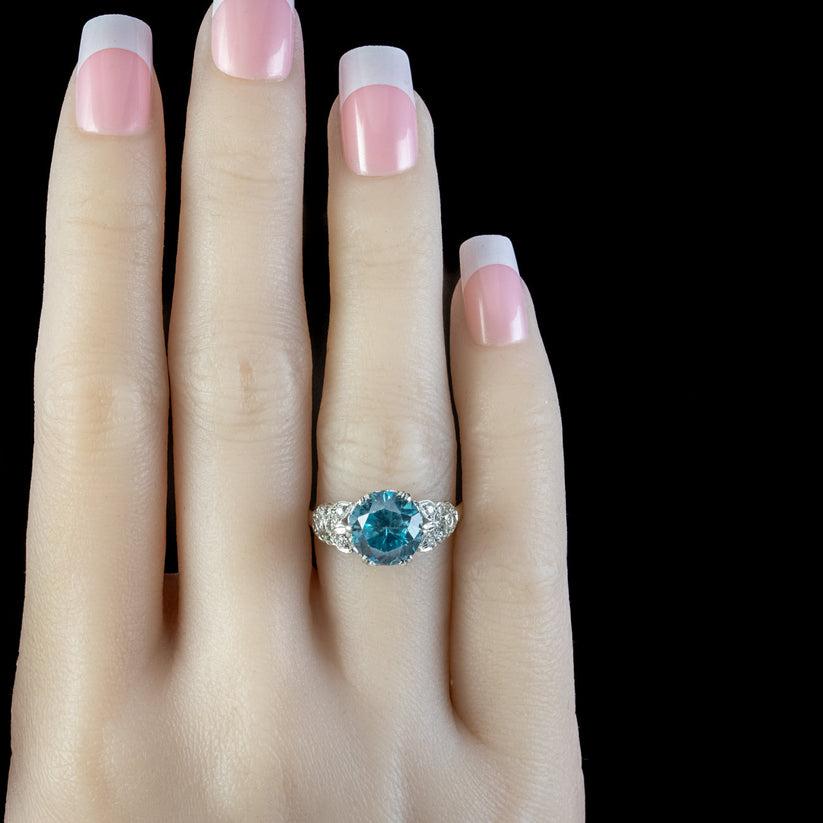 Antique Edwardian Blue Zircon Diamond Ring, 3.6ct Zircon For Sale 1