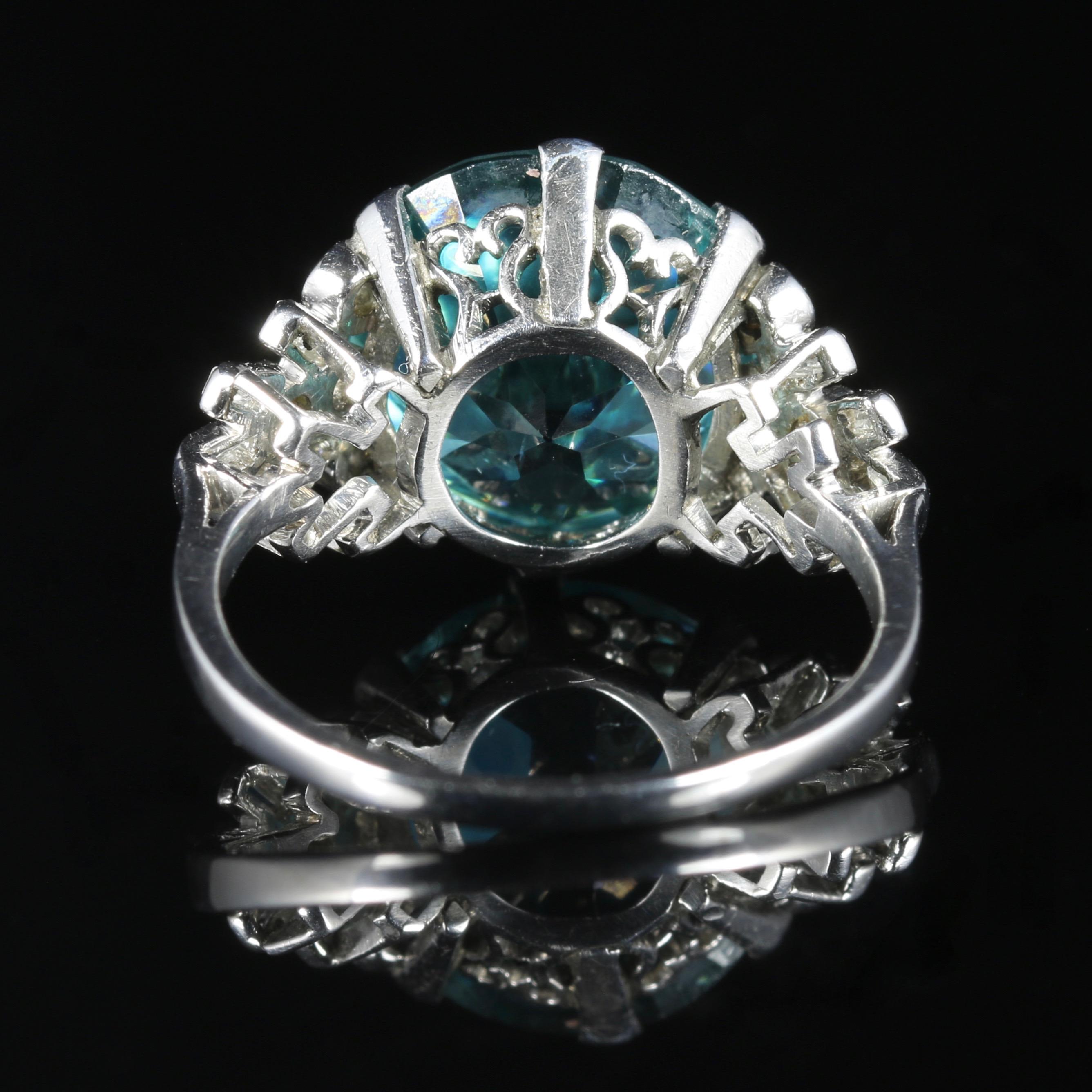 Antique Edwardian Blue Zircon Diamond Ring Platinum 8 Carat Zircon, circa 1915 In Excellent Condition In Lancaster, Lancashire