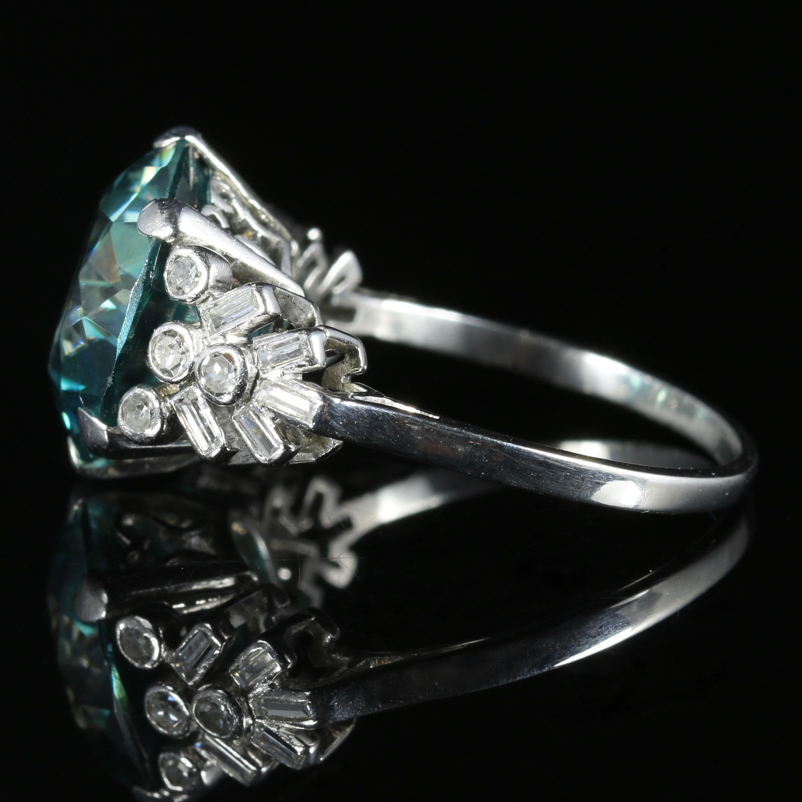 Antique Edwardian Blue Zircon Diamond Ring Platinum 8 Carat Zircon, circa 1915 1