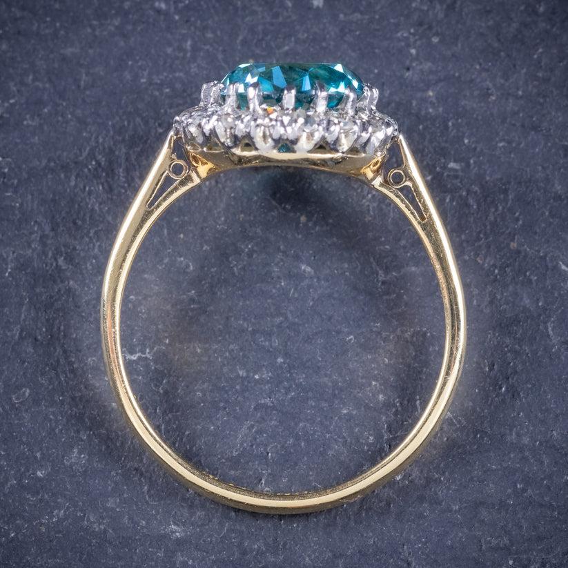 Women's Antique Edwardian Blue Zircon Ring in 18 Carat Gold Platinum, circa 1910 For Sale