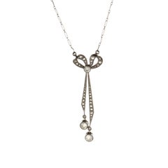 Antique Edwardian Bow Drop Necklace Platinum 14 Karat Gold Vintage Fine Jewelry
