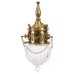 Antike edwardianische Deckenleuchte aus Messing und geschliffenem Kristall CIRCA 1900