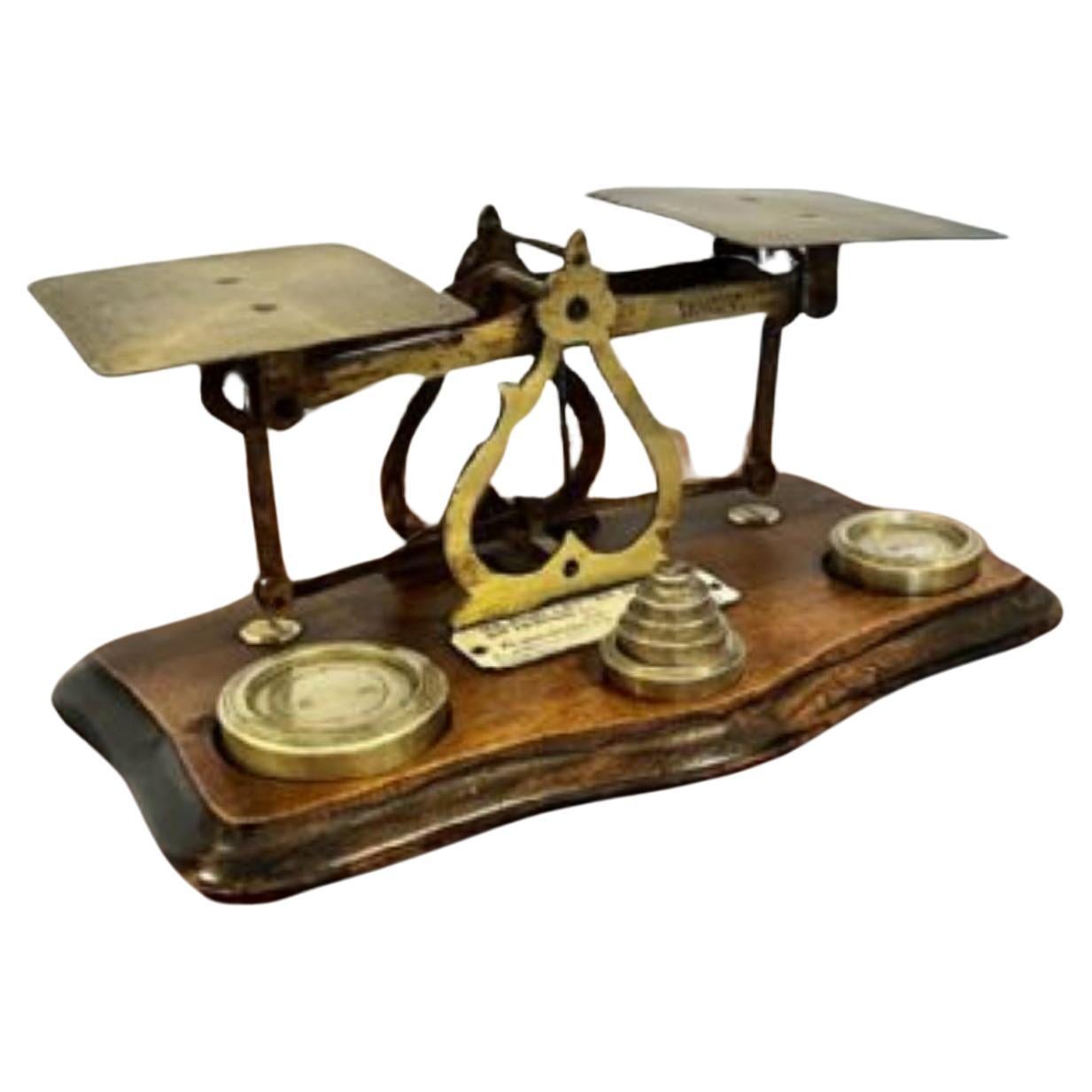 Antique Edwardian brass postal scales & weights  For Sale